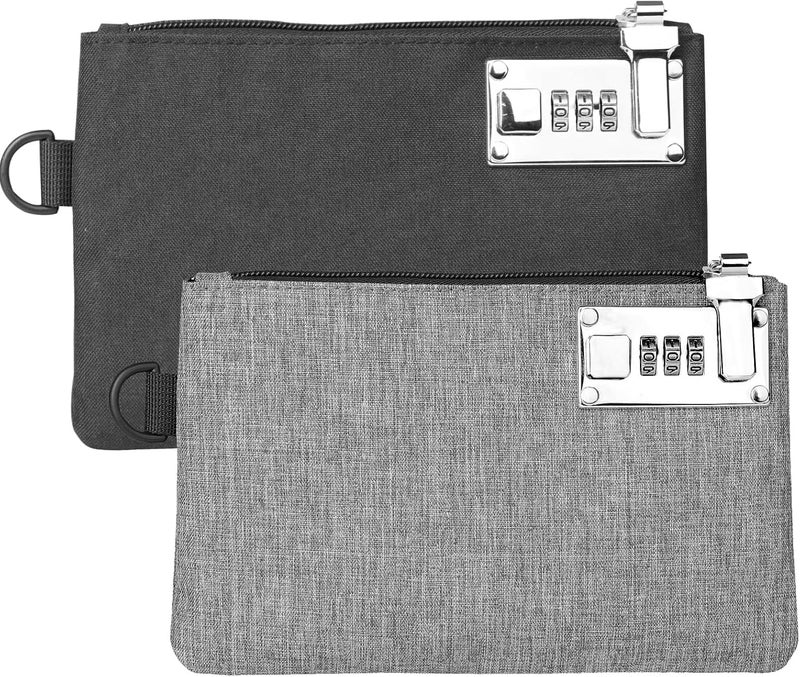 GEEDUD 2 Pcs Lockable Money Bag - 5x8 Inches Durable Nylon Locking Bank Bag Coin Purse for Cash, Jewelry, Passports, Medicine, Credit Cards and Valuable Storage Cash Bag (‎Black+Grey) - Image 1